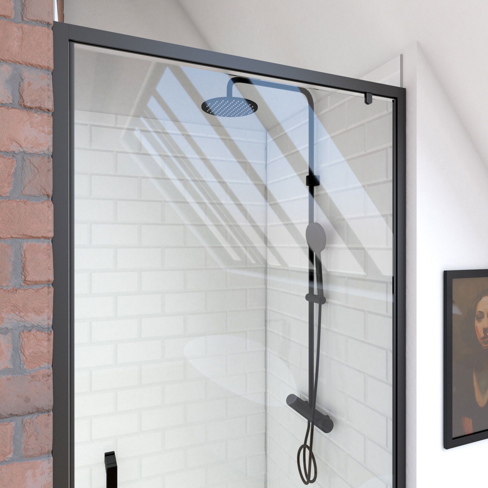 Porte de douche pivotante - 90x200 cm - Profilés Noir Mat - verre trempé 6 mm - CRUSH