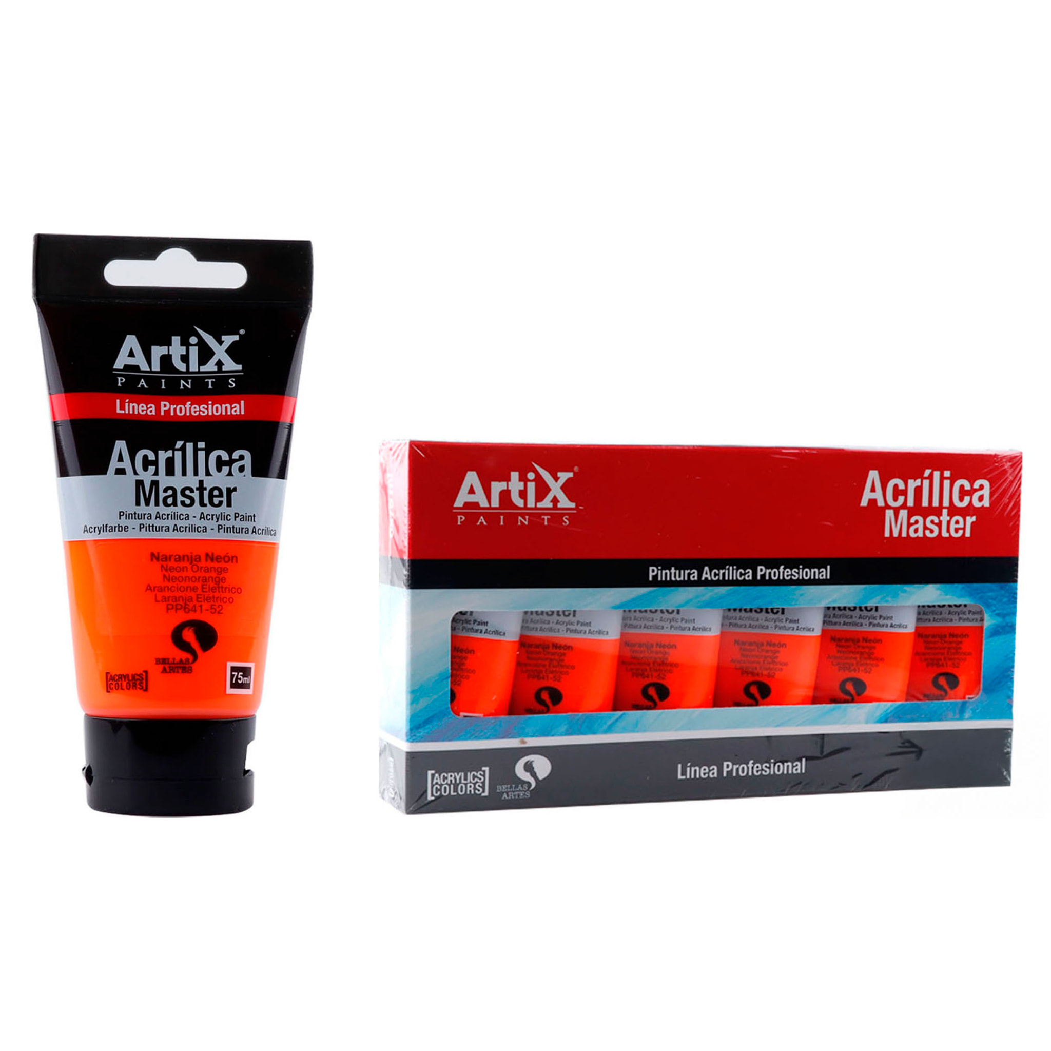 Pack da 6 Uds. PITTURA ACRILICA EXPERT 75 ml ARANCIONE NEON