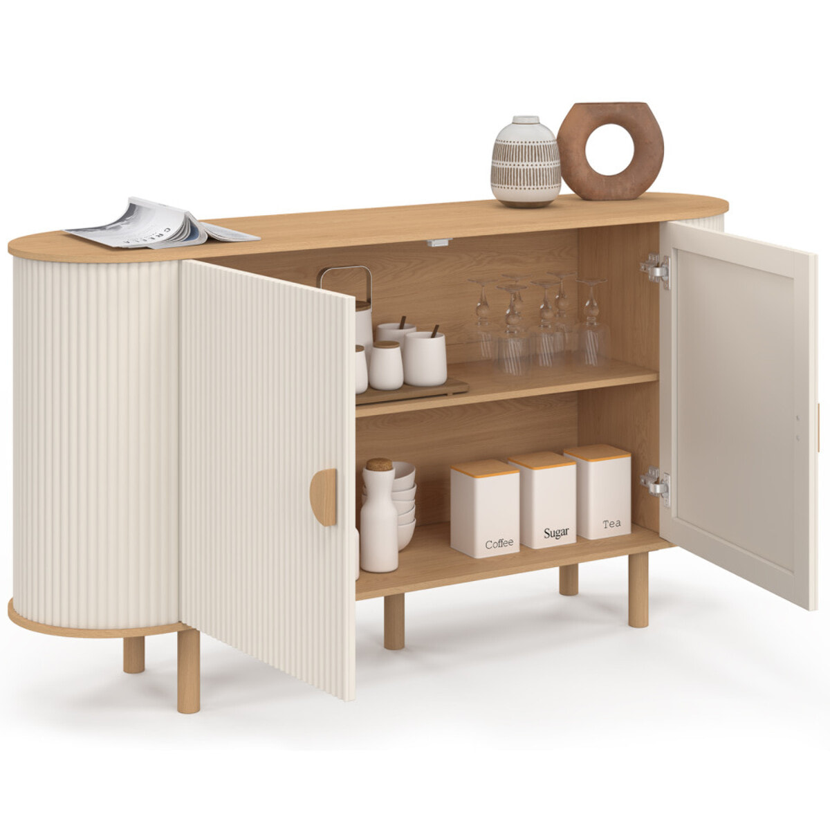 Buffet Kanel 2 portes beige effet cannelé 140cm
