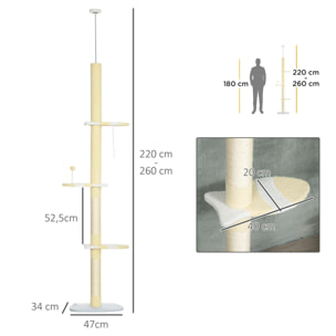 Árbol para Gatos del Suelo al Techo 220-260 cm con 3 Plataformas y Bola Amarillo