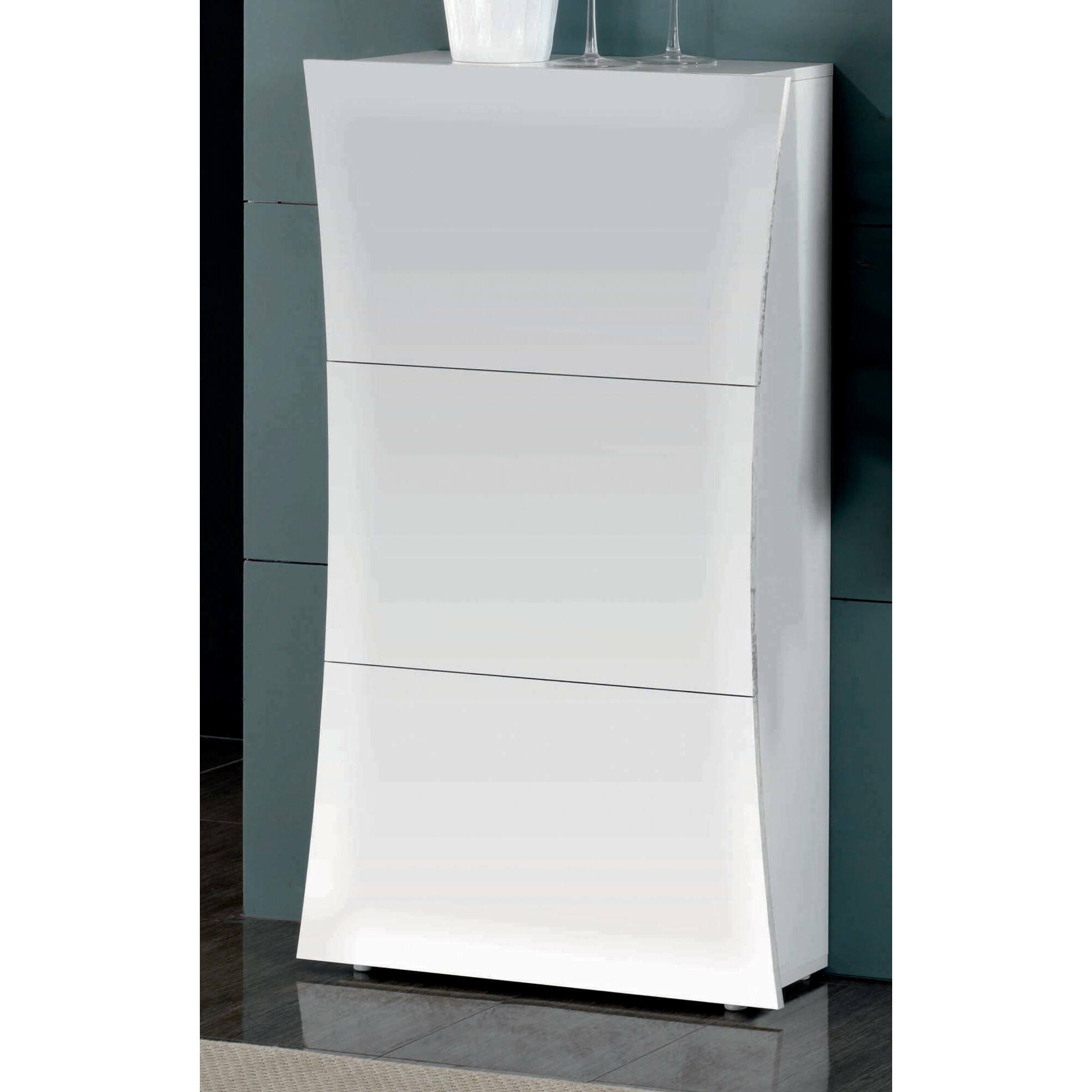 Scarpiera moderna, Made in Italy, 3 ante, Portascarpe da ingresso, cm 71x27h122, colore Bianco lucido