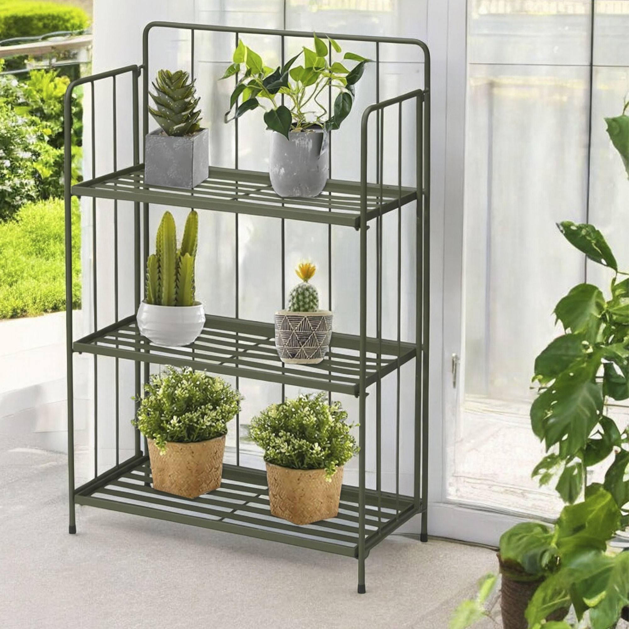 Well home - jardinera de 3 niveles en metal verde de diseño plegable h.90cm