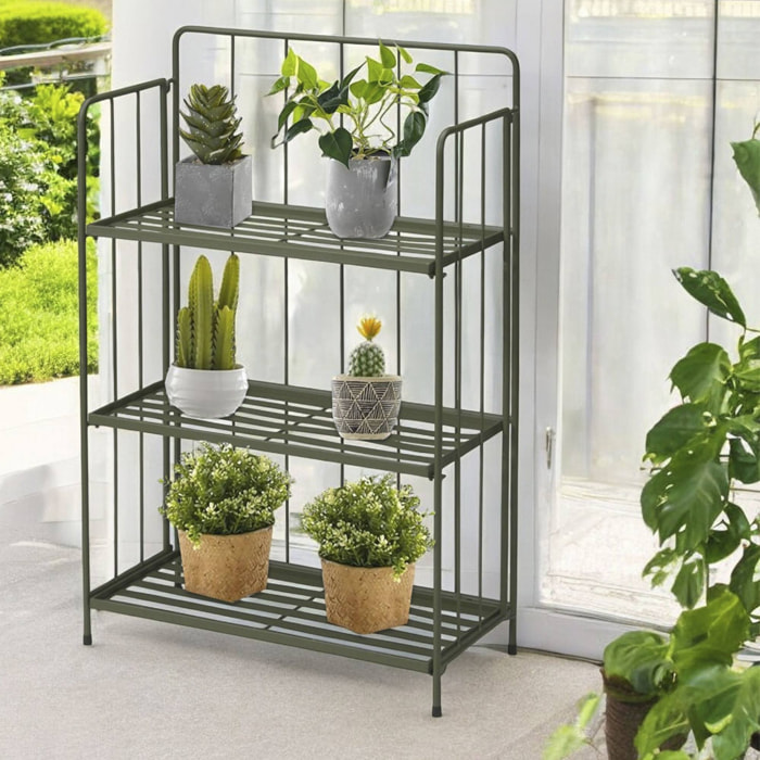 Well home - jardinera de 3 niveles en metal verde de diseño plegable h.90cm