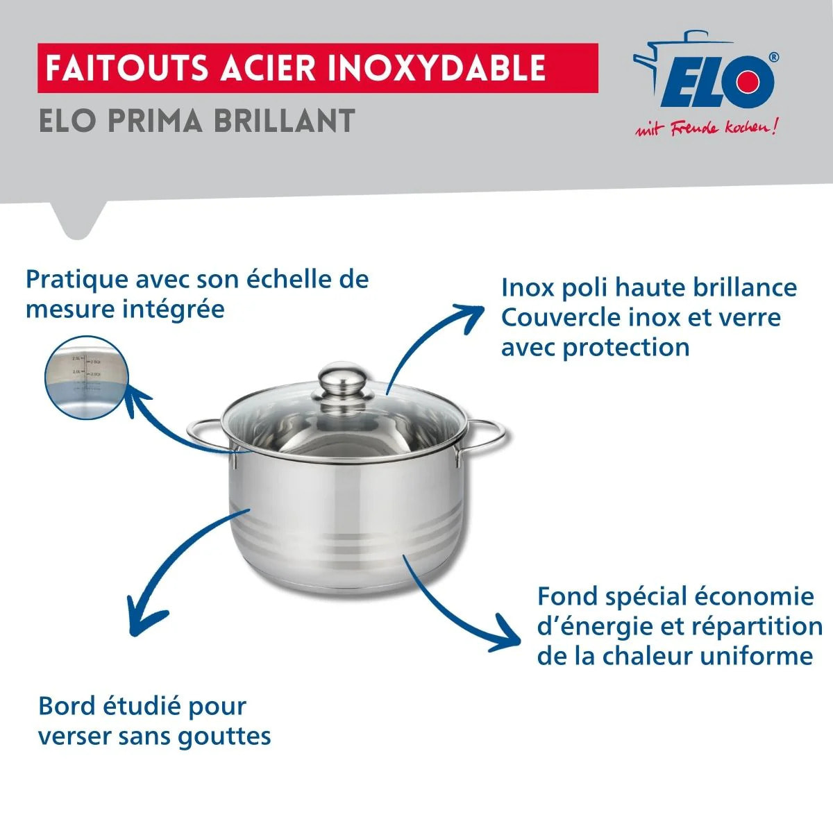 Ensemble de 1 Poêle de cuisson 28 cm et 1 faitout 24 cm Elo Prima Brillant