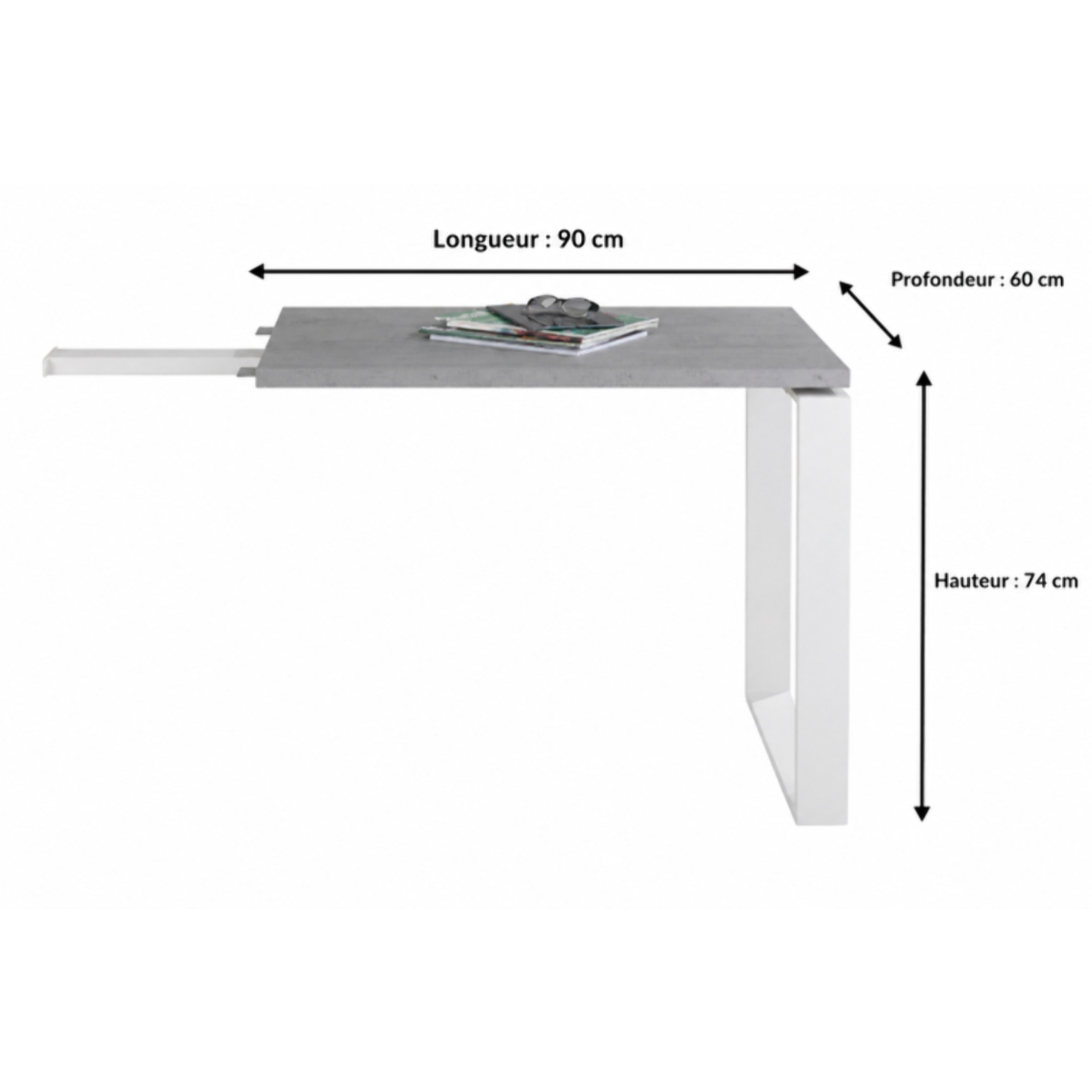 Retour de Bureau Gris Béton 90 cm – Extension pour Bureau - OFFICIO