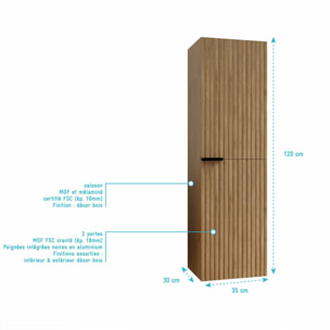 Colonne Façade Ondulee 35x30x120 cm - 2 Portes en MDF Decor Bois - MILO