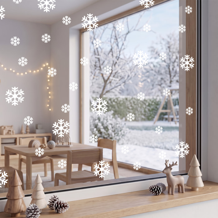 50 Stickers électrostatiques flocons - Autocollants adhésifs fenêtres noël - décoration fêtes