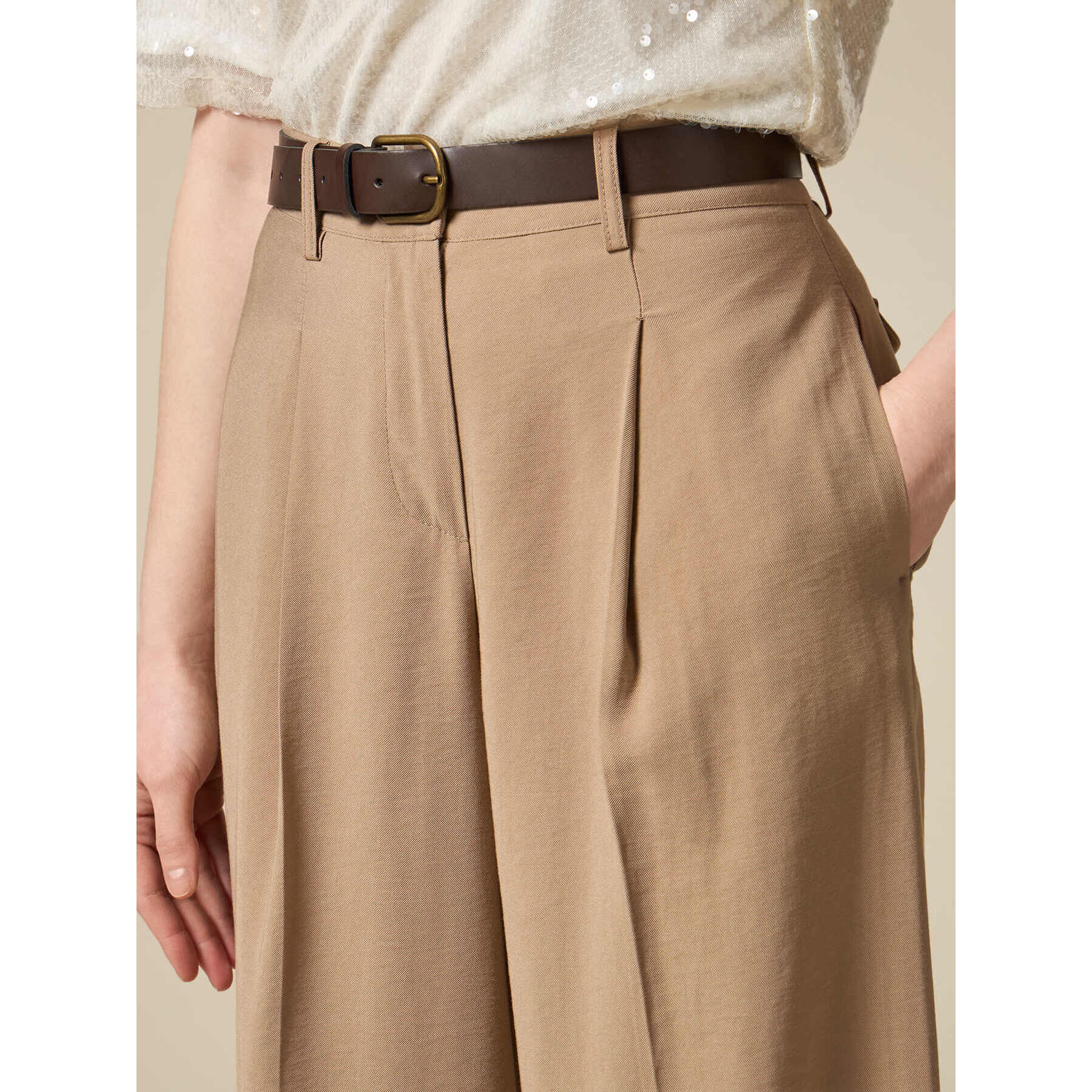 Oltre - Pantalones wide leg - Beige