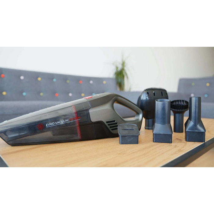 EVVO Aspirador de mano Ai6, Sin Cables, Potente 22V, 25 minutos de autonomía, batería 2200 mah, Accesorios mascotas, esquinas y líquidos