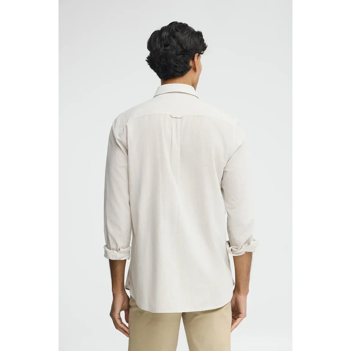 Camicia cotolino a righe beige regular fit con ricamo Polo Club