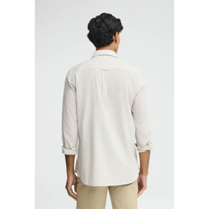 Camicia cotolino a righe beige regular fit con ricamo Polo Club