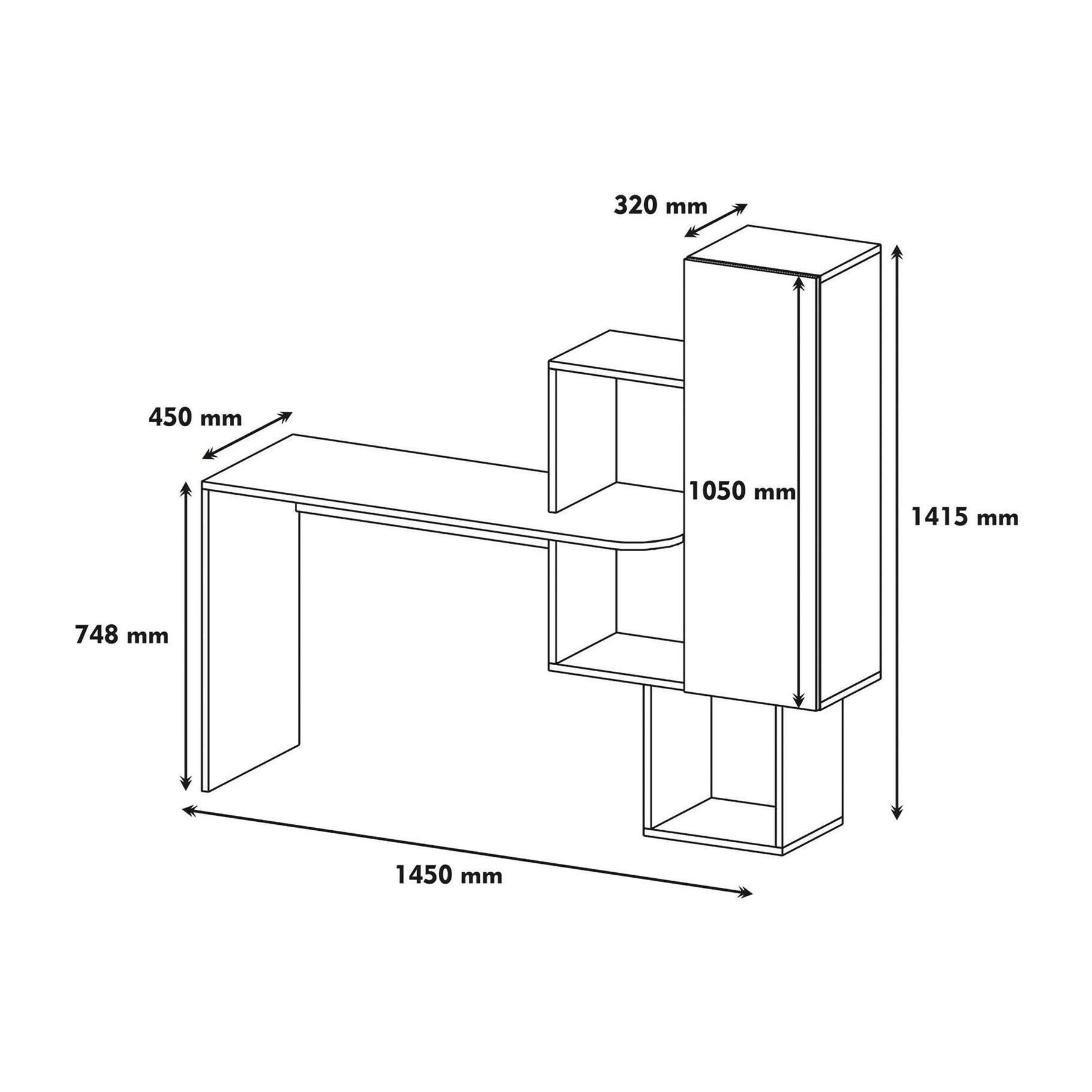 Scrivania Dmambrin, Scrittoio multiuso, Tavolo per ufficio porta PC, Piano di lavoro, 145x45h75 cm, Noce e Bianco