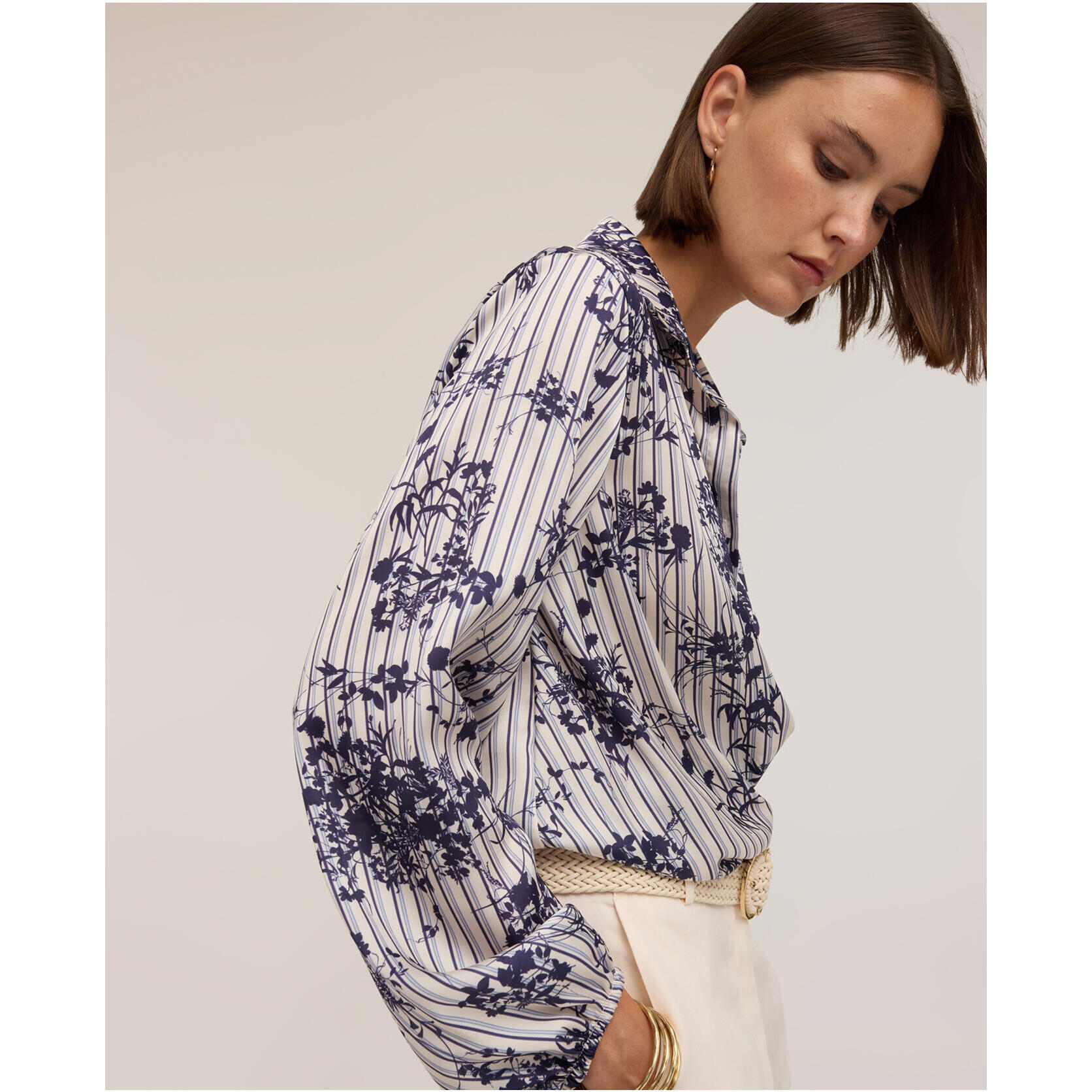 Motivi - Blusa in raso con stampa e drappeggio - Viola