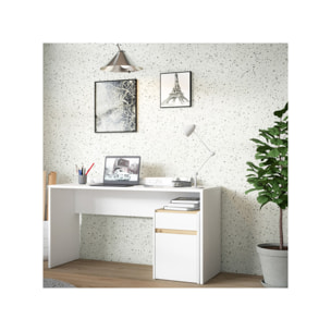 Bureau avec caisson amovible blanc mat et effet chêne - L140 CM - KIARA