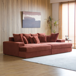 KENDARI Canapé 4 places assise profonde en velours côtelé terracotta