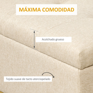 Banco de Almacenamiento Otomana Rectangular Tapizado de Lino con Tapa Abatible y Patas de Acero para Salón Dormitorio Habitación 110x44x48 cm Beige