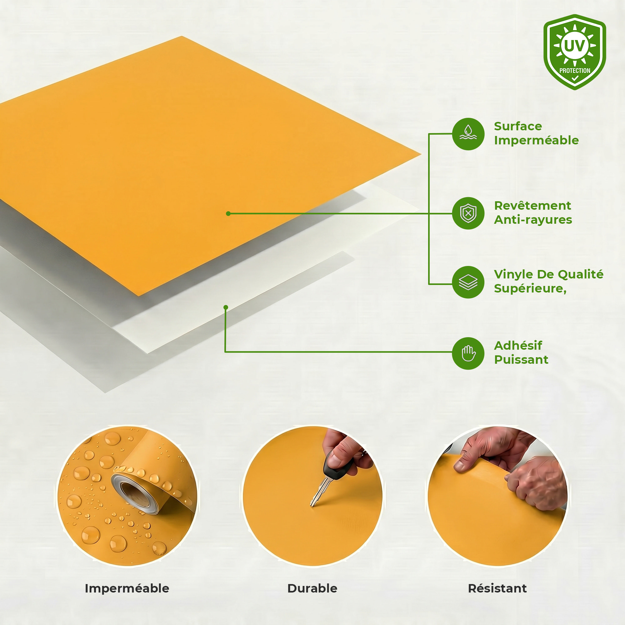Rouleau adhésif décoratif Vinyle au Mètre - Jaune moutarde - Sticker Lavable Imperméable Mur Cuisine Meubles