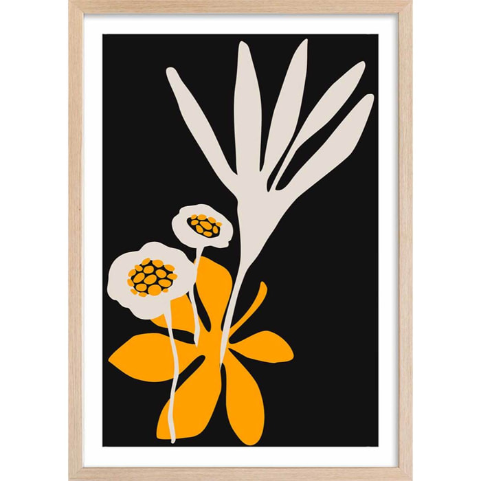Poster fleurs colchiques Affiche + cadre en bois - Chêne