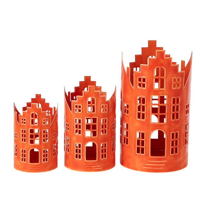 J-Line 3 lanternes maison - fer - orange