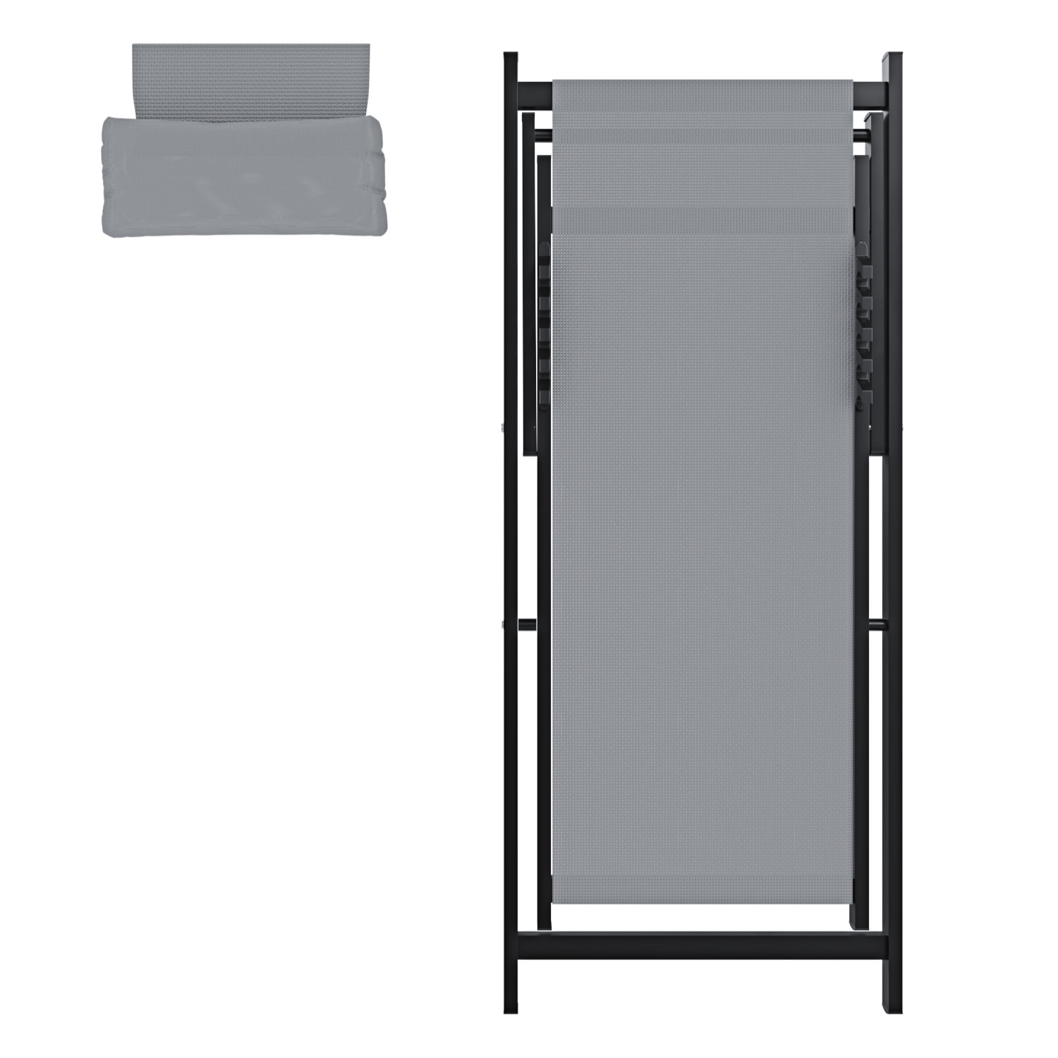 Set di 2 Sedie Sdraio Leggera Da Giardino Schienale Regolabile 5 Posizioni Pieghevole Con Cuscino Struttura Nera In Alluminio Portata 160 Kg Grigio