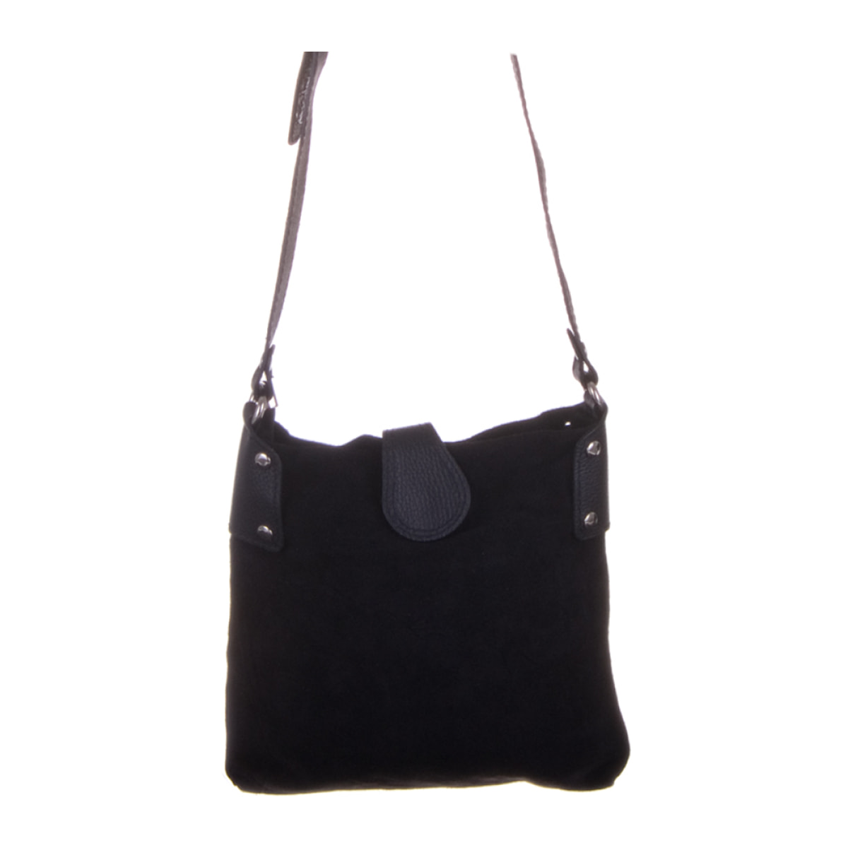 Borsa a Spalla da Donna Milano. Vera Pelle Dollaro Camoscio Made in Italy 26x4x25 Cm. Colore nero