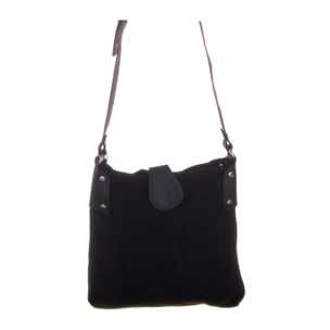 Borsa a Spalla da Donna Milano. Vera Pelle Dollaro Camoscio Made in Italy 26x4x25 Cm. Colore nero