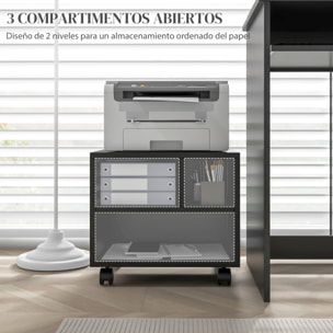 Mueble de Impresora con Ruedas Soporte de Impresora con Compartimentos Abiertos para Oficina Estudio 40x30x36 cm Negro