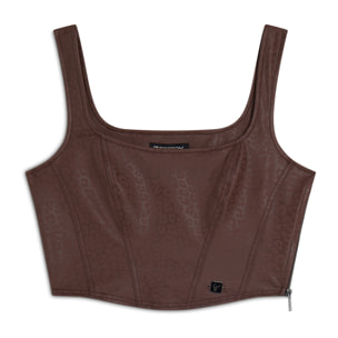 Top corto a bustier in similpelle stampa animalier lucida