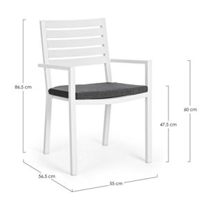 Set 4 sedie da giardino MURGIA con cuscino sfoderabile in tessuto e struttura in alluminio bianco