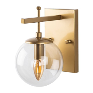 Aplique de pared con placa, transparente, metal , oro, 15x20x15, casquillo E14 Max 40 W