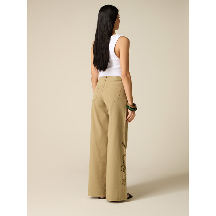 Oltre - Pantaloni palazzo con ricami see-through - Verde militare