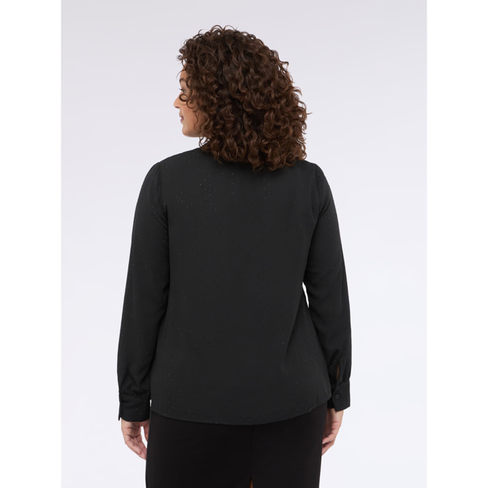 Fiorella Rubino - Blusa de georgette con micropuntos de luz y lazo - Negro