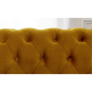 William - canapé Chesterfield d'angle gauche - 4 places - en velours - Jaune