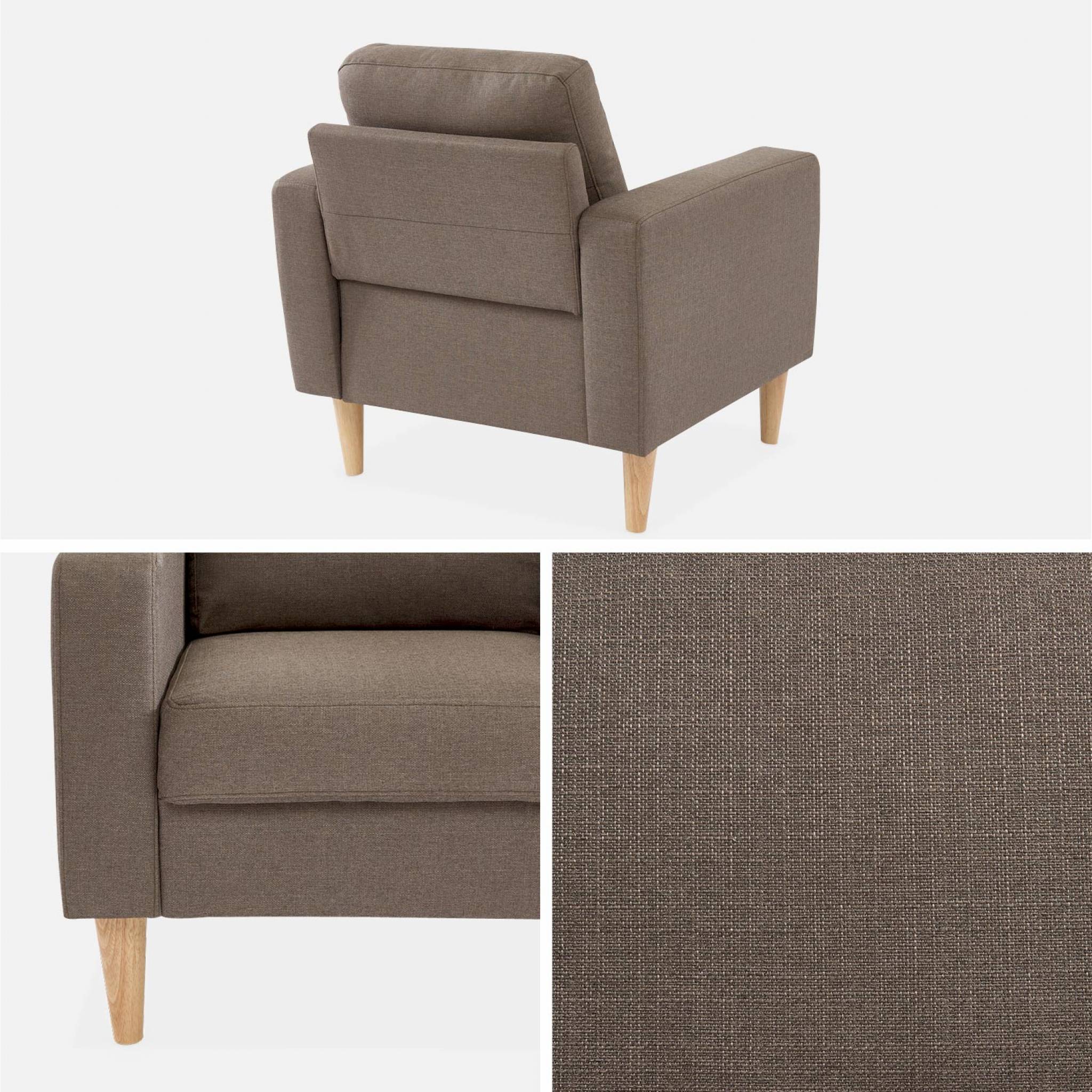 Fauteuil scandinave en tissu marron - Bjorn - Canapé 1 place fixe droit pieds bois