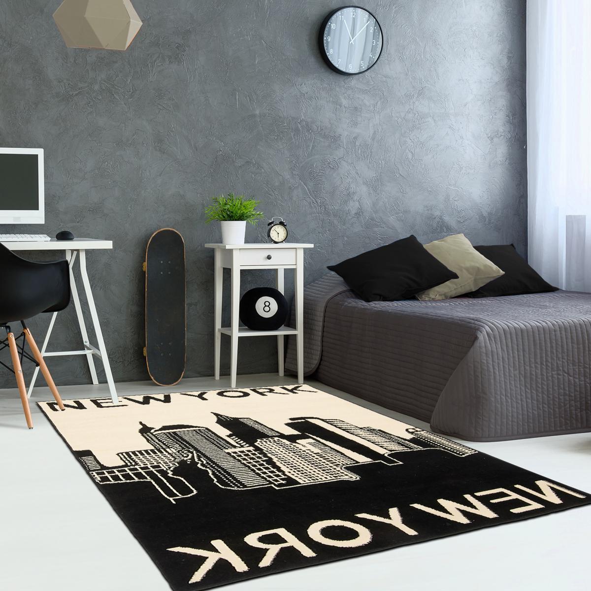 Tapis Ragi noir et blanc, idéal pour une chambre d'ado