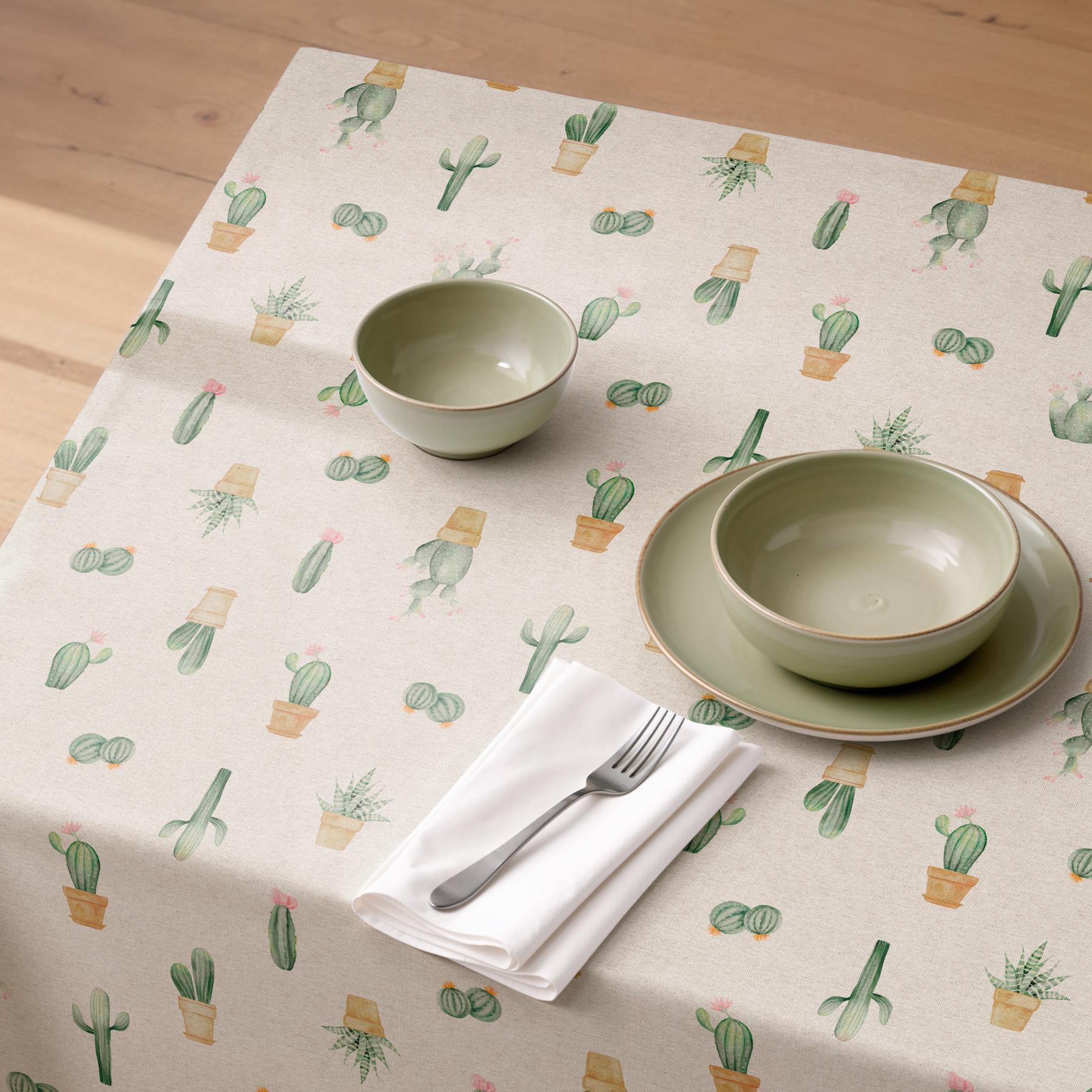 Mantel antimanchas CACTUS VERDE - 100% algodón