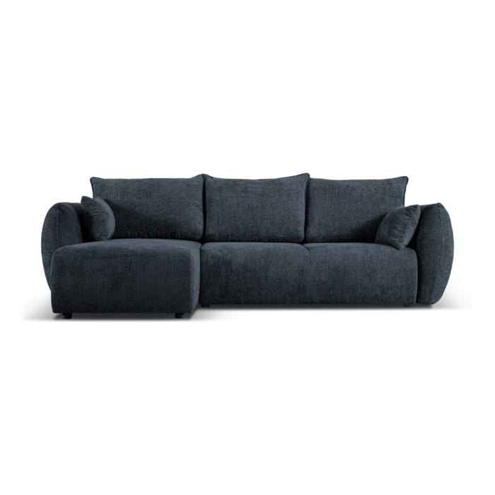 Canapé d'angle gauche convertible avec coffre de rangement "Matera" 4 places en chenille bleu roi