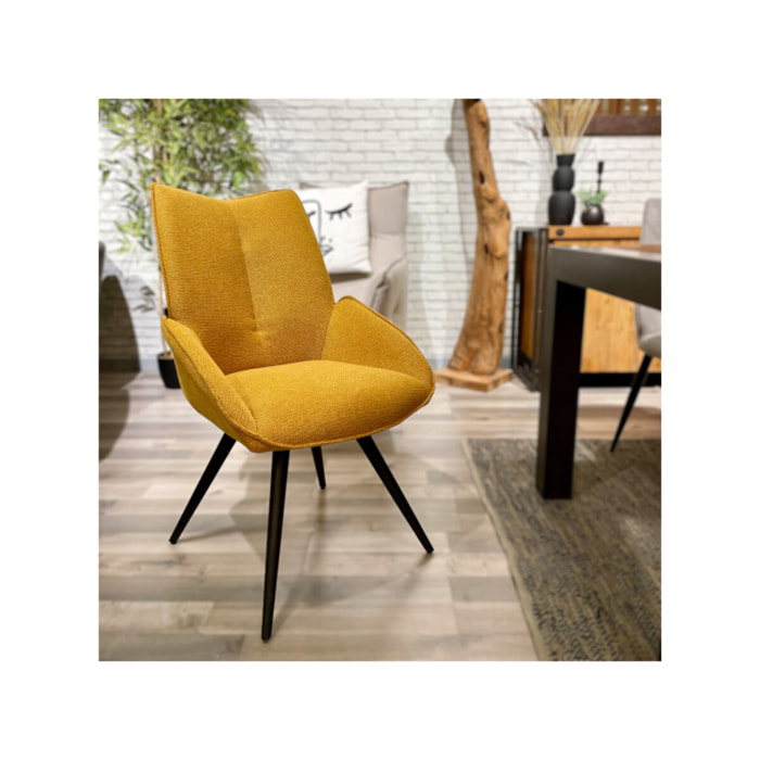 Chaise rotative 180° en tissu avec pieds évasés en métal noir - COLINE