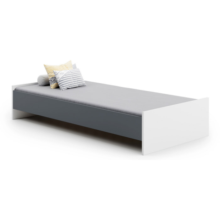 Letto singolo KARO 190x90 bianco e grigio per ragazzi