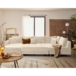 Rune - canapé panoramique d'angle droit 7 places en velours texturé - Beige