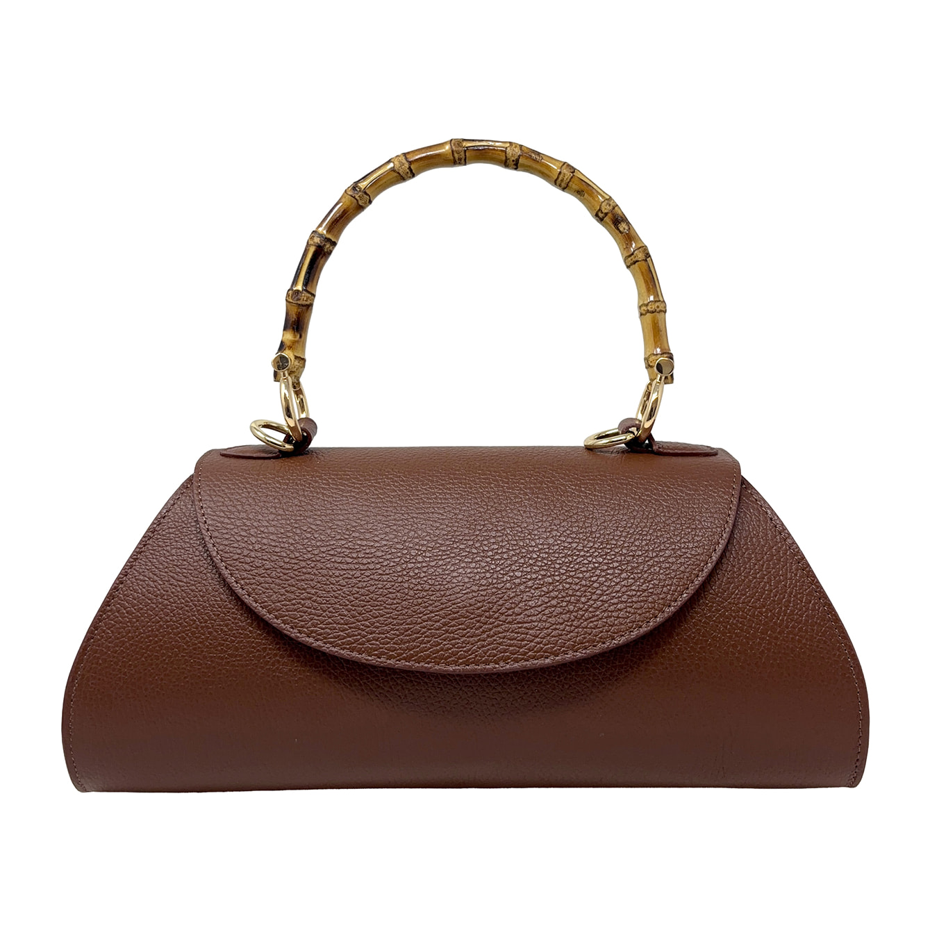 Borsa a Mano Elegante da Donna con Manico in Bambu in Pelle Martellata