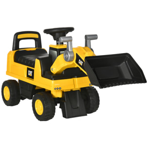 Tractor Correpasillos con Licencia Caterpillar Excavadora para Niños de 18 a 36 Meses con Pala Delantera y Bocina Carga 25 kg 78x29,5x54 cm Amarillo