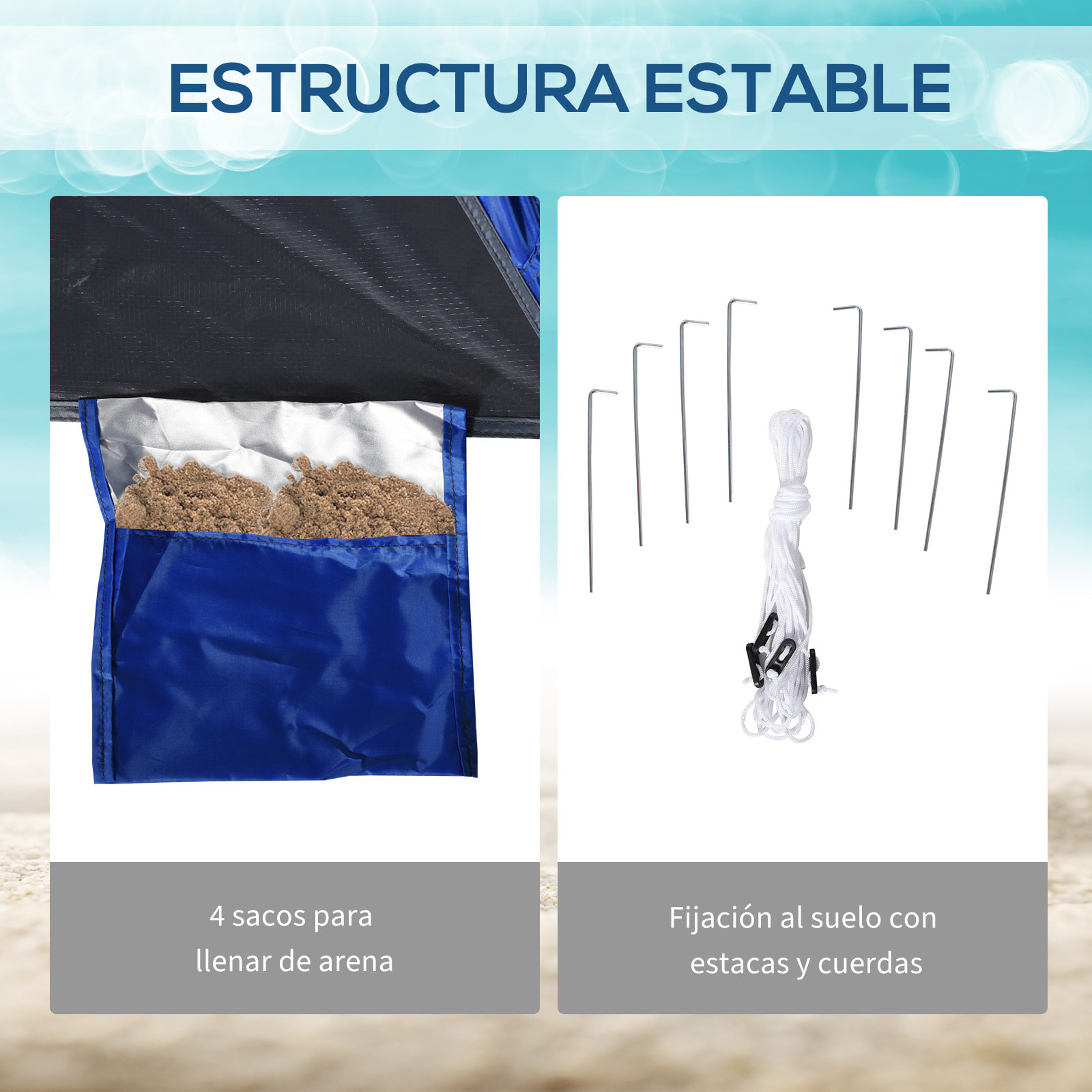 Tienda de Playa Plegable Carpa de Playa con Bolsa de Transporte Apertura Automática Protección UV e Impermeable para Parque Camping 247x247x145 cm Azul