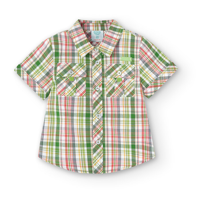 Camisa niño, popelÃ­n, estampado cuadros, verde