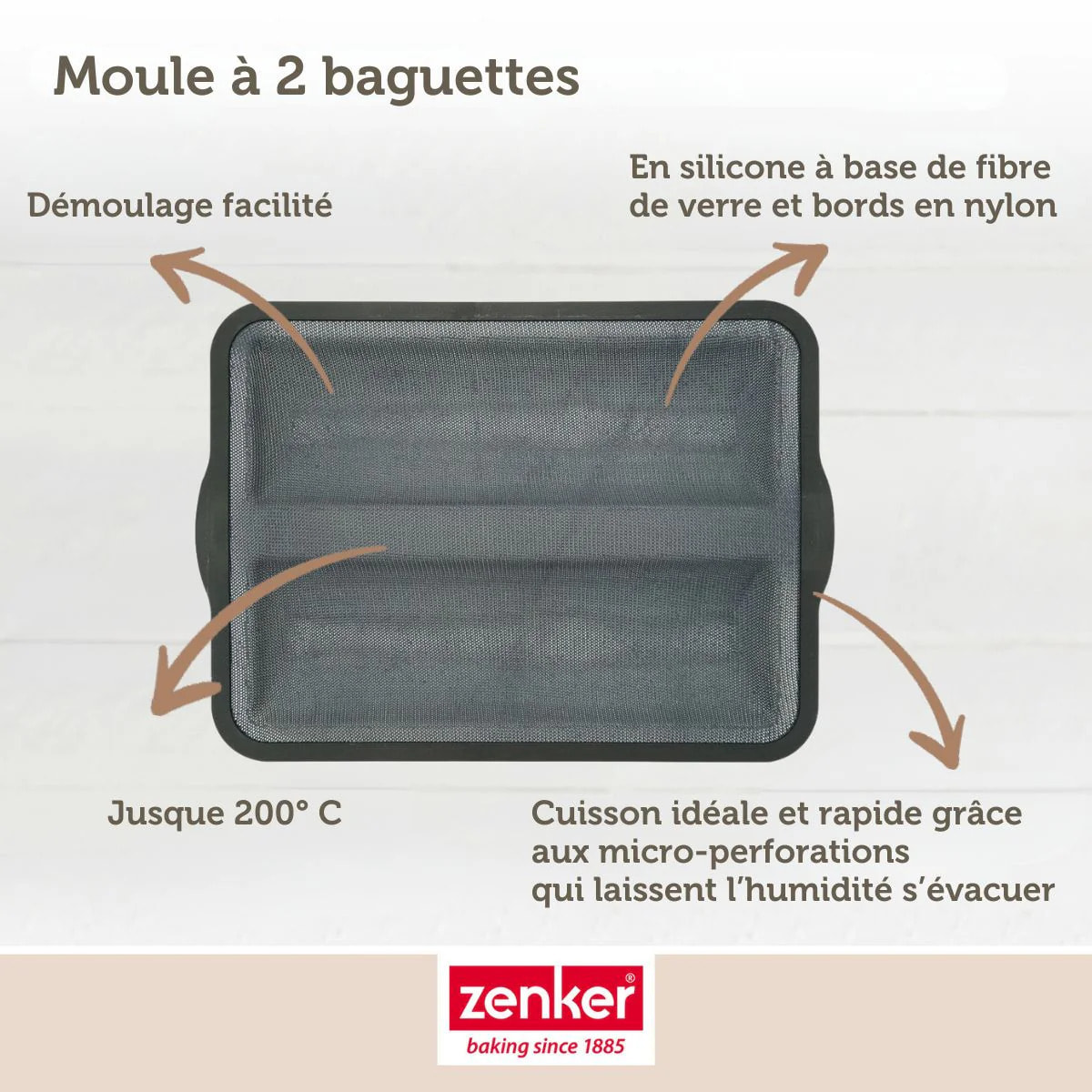 Moule à baguettes de pain 36 x 26 cm Zenker Silicone fibre de verre