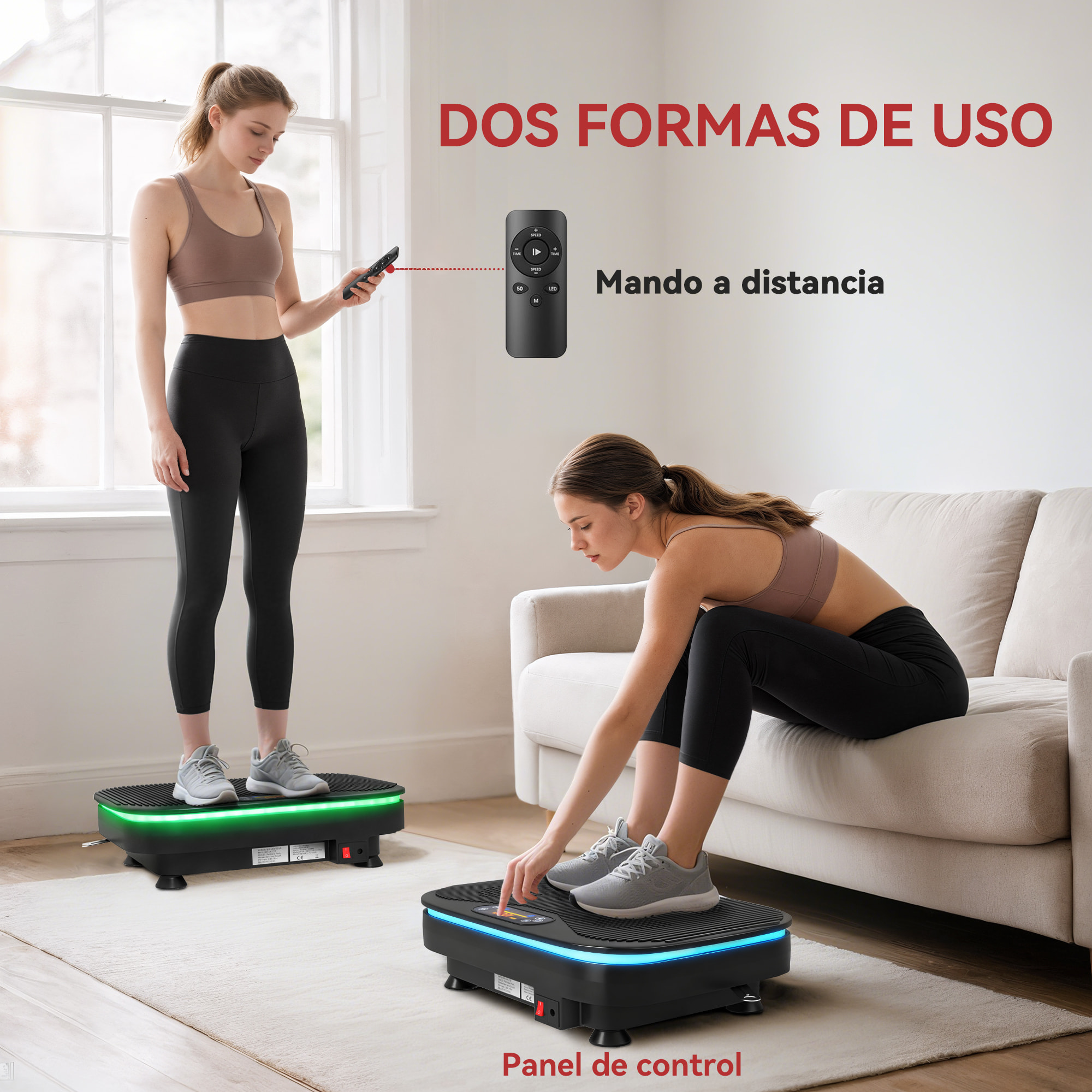 Plataforma Vibratoria, 99 Velocidades, 3 Programas, Plataforma Vibración Muscular con Altavoz Bluetooth, Pantalla LED, Luces, Mando a Distancia, Bandas Elásticas, para Hacer Ejercicio en Casa