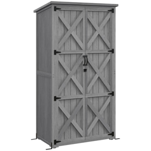 Armoire de jardin abri de jardin 2 portes croisillons 2 étagères toit bitumé bois sapin gris