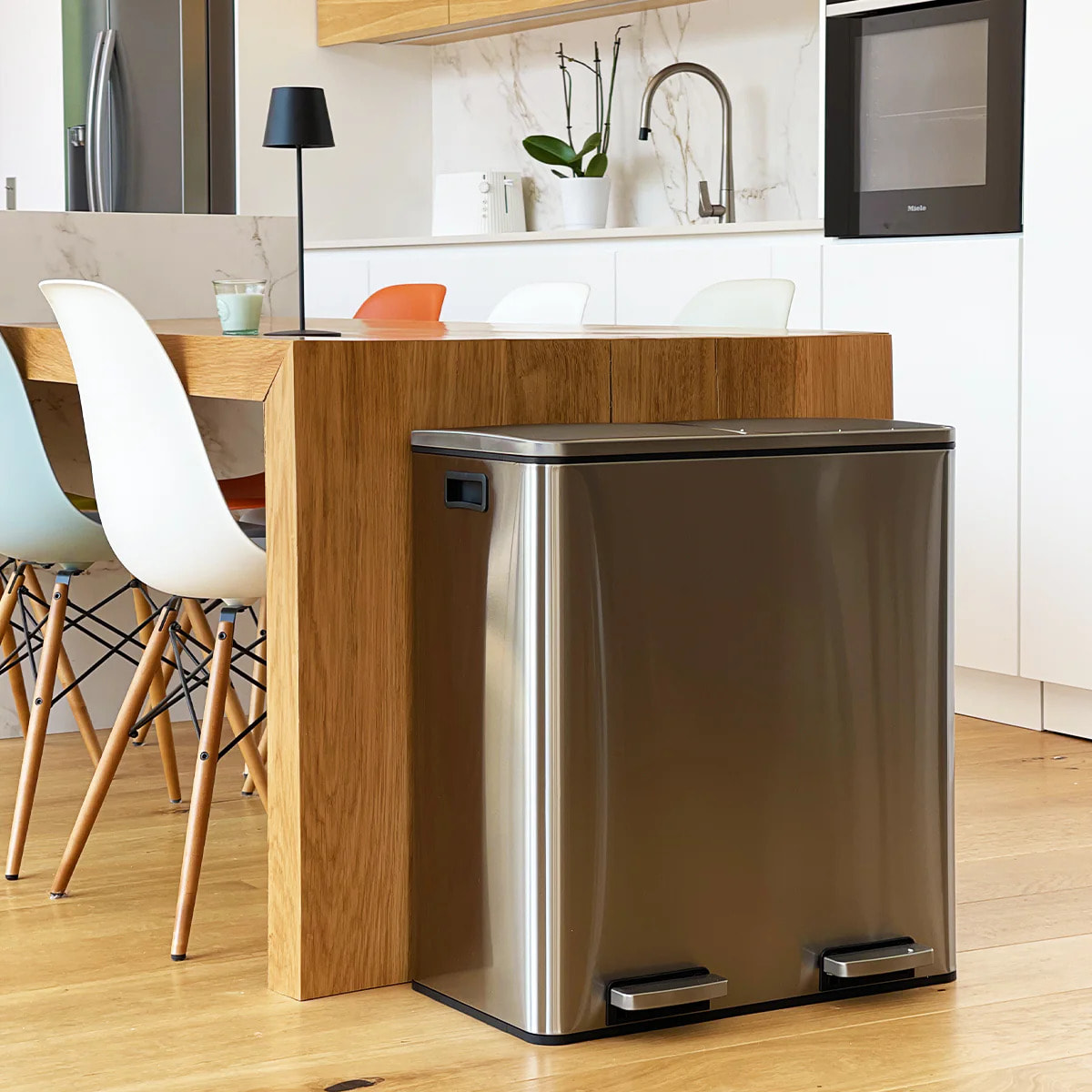 Poubelle de tri inox MAJOR 60L 2bacs