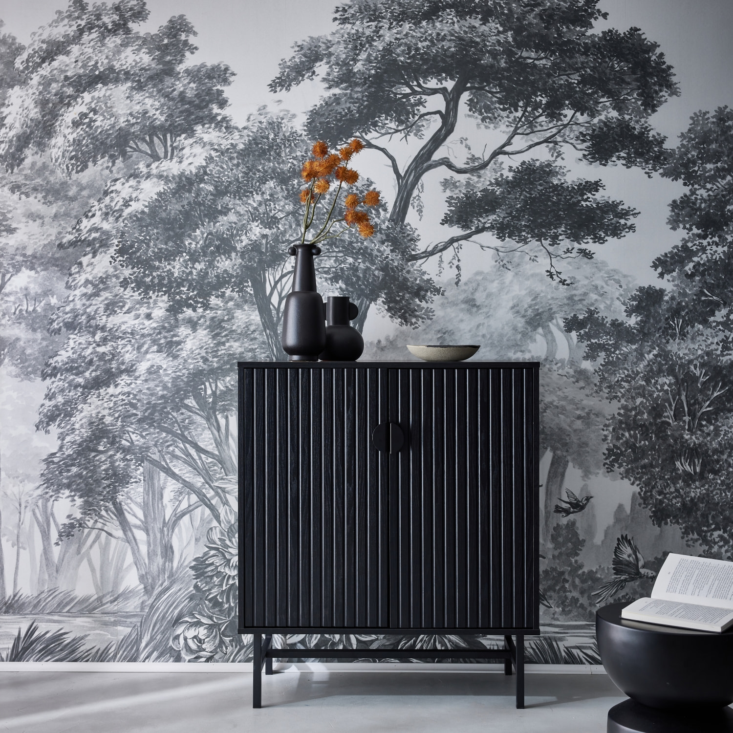 Buffet décor bois rainuré 2 portes 80cm BAZALT