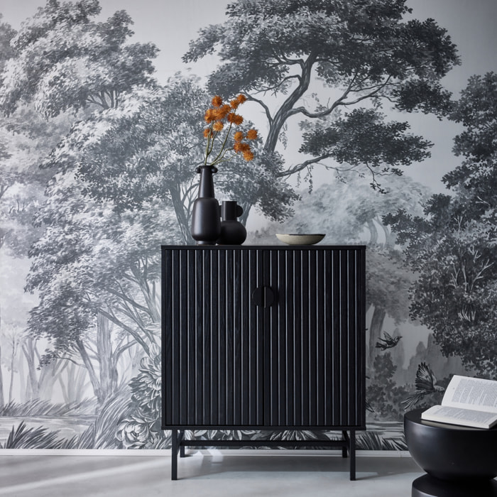 Buffet décor bois rainuré 2 portes 80cm BAZALT